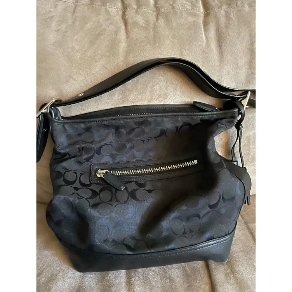 COACH Legacy Duffle in  Small Signature Canvas Black Sholder Bag #25380Excellent